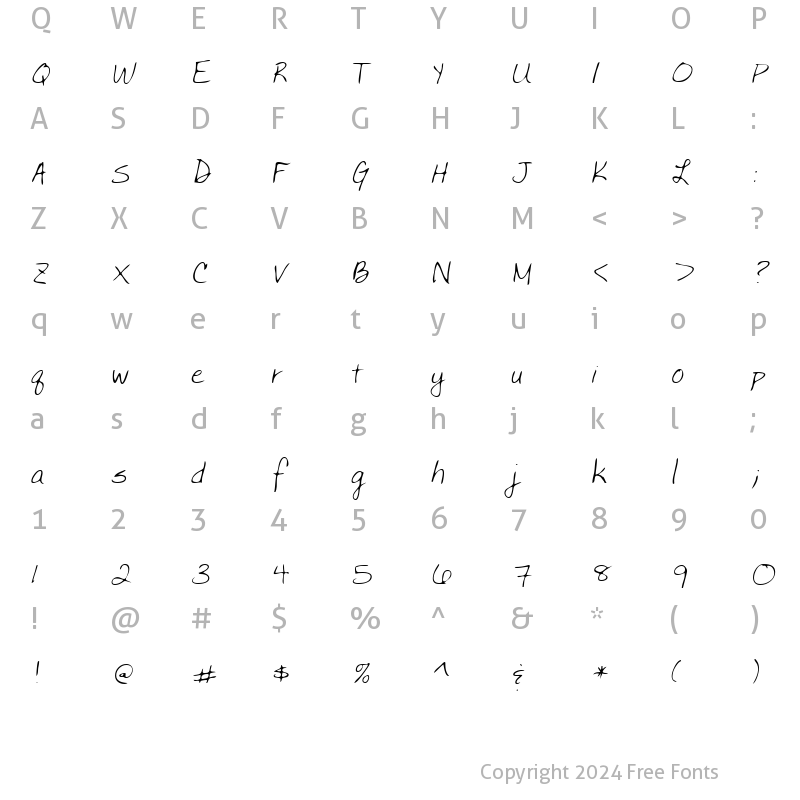 Character Map of BettysHand Italic