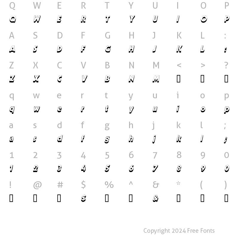 Character Map of BeurketShadowSSK Italic