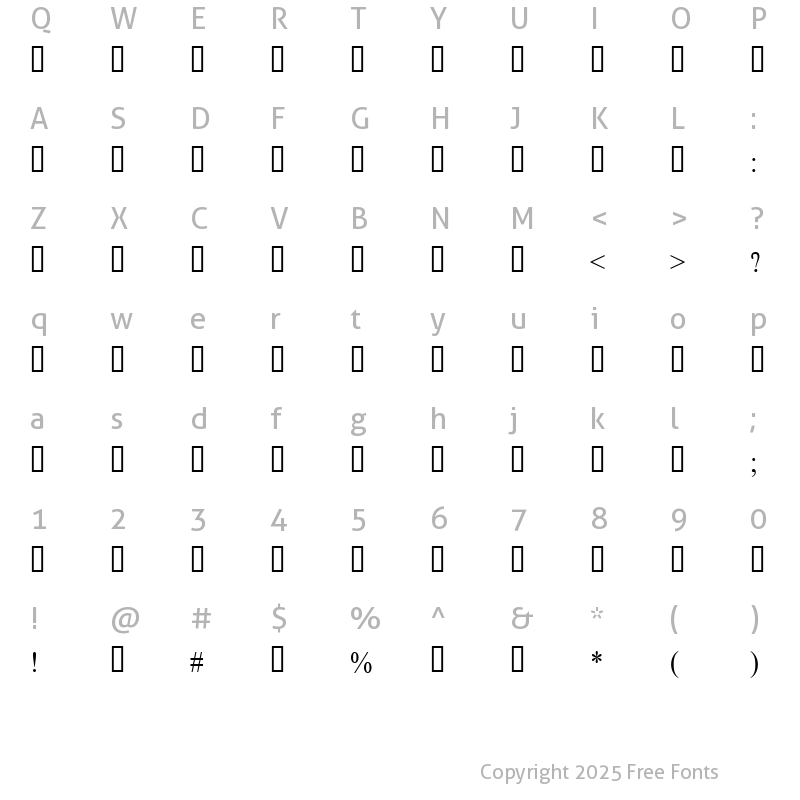 Character Map of BhagirathiOMJ Regular