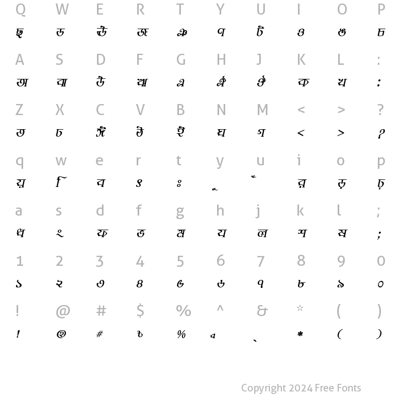 Character Map of BhairabMJ Bold Italic