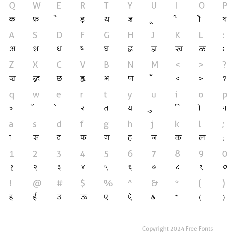 Character Map of BharatVani Wide Font Regular