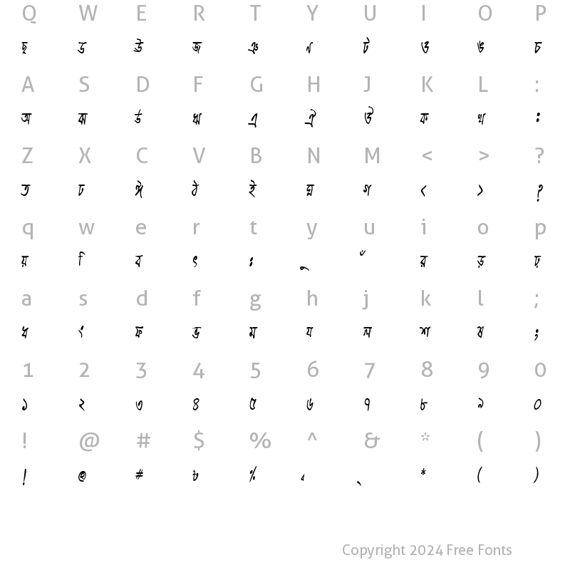 Character Map of BhrahmaputraCMJ Italic