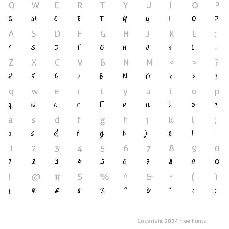 Character Map of Biantara Regular