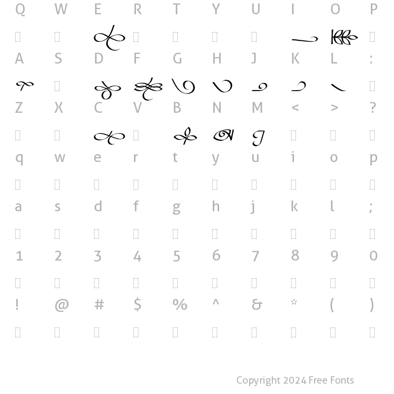 Character Map of Bible Script Flourishes Plain Regular