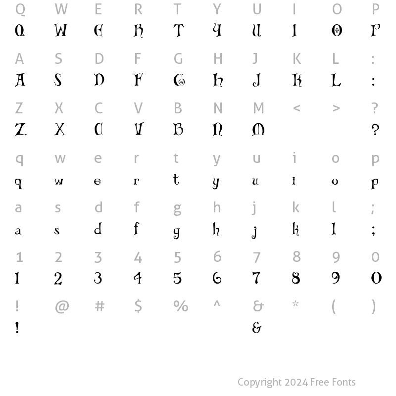 Character Map of Bibliotheque Regular