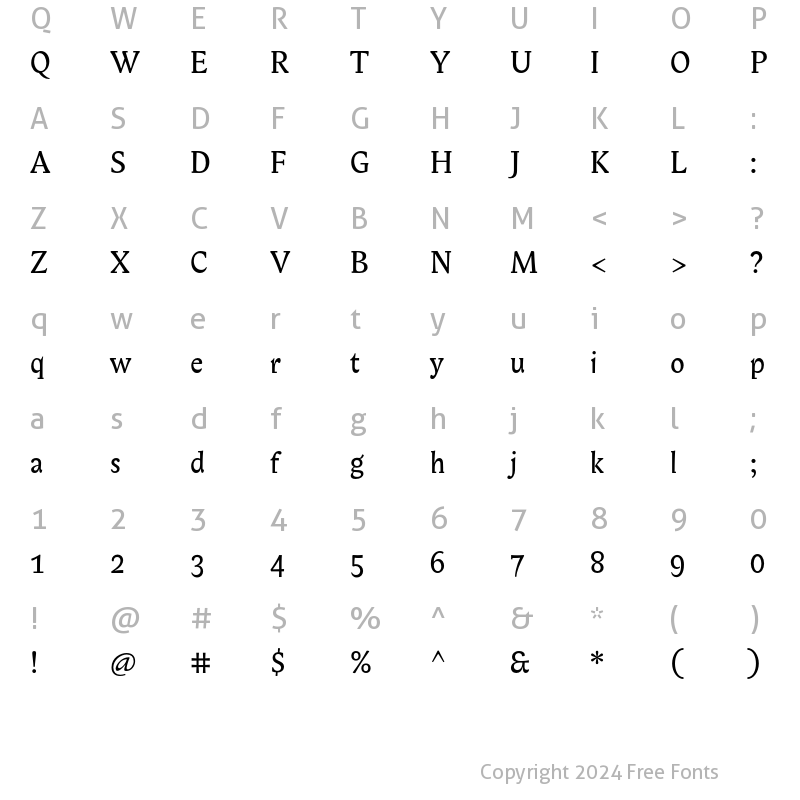 Character Map of Biblon ITC Std Regular