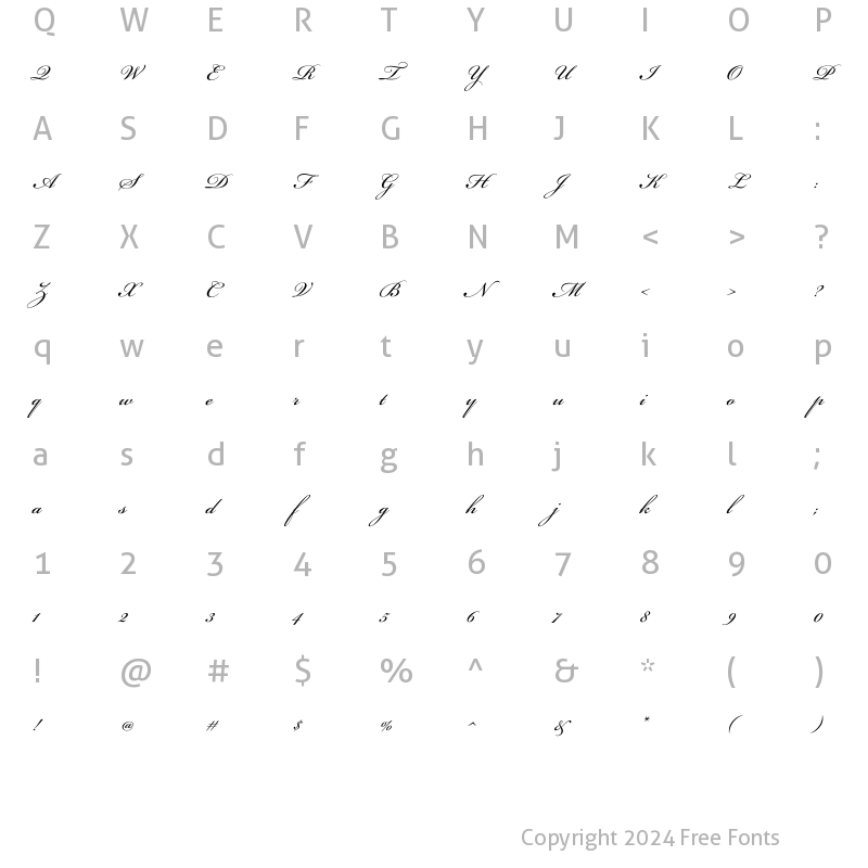 Character Map of Bickham Script 400 Italic