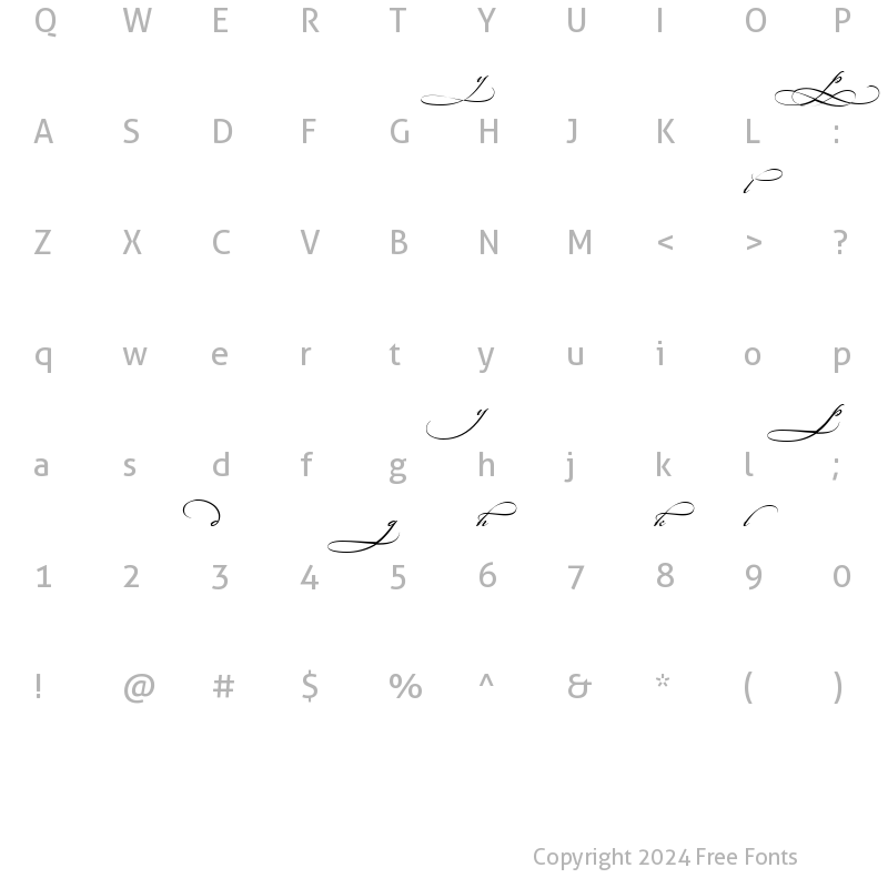 Character Map of Bickham Script Alternates II Regular