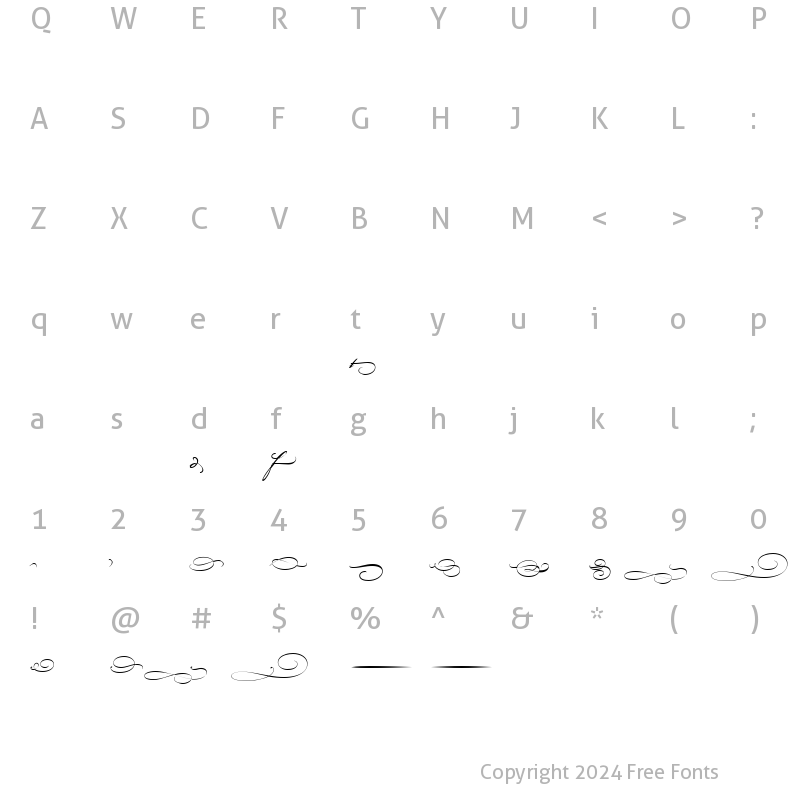 Character Map of Bickham Script Endings Regular