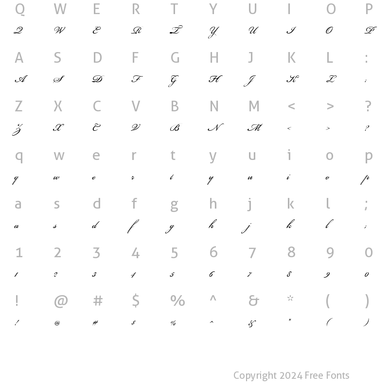 Character Map of Bickham Script Itc Regular