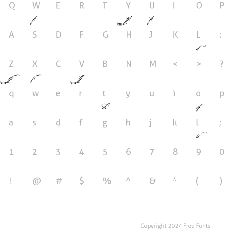 Character Map of Bickham Script Ligatures Regular