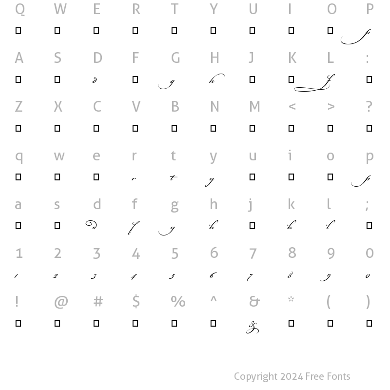 Character Map of Bickham Script MM Alt 1 AltI