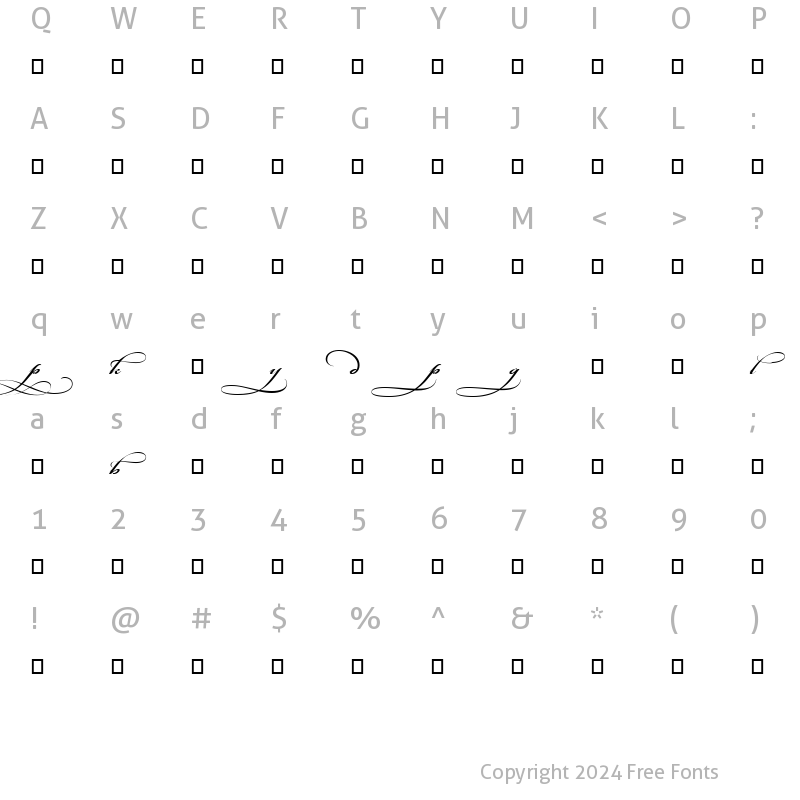 Character Map of Bickham Script MM Alt 2 AltII