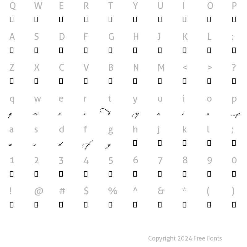 Character Map of Bickham Script MM Beg Beg