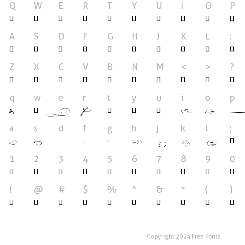 Character Map of Bickham Script MM End End