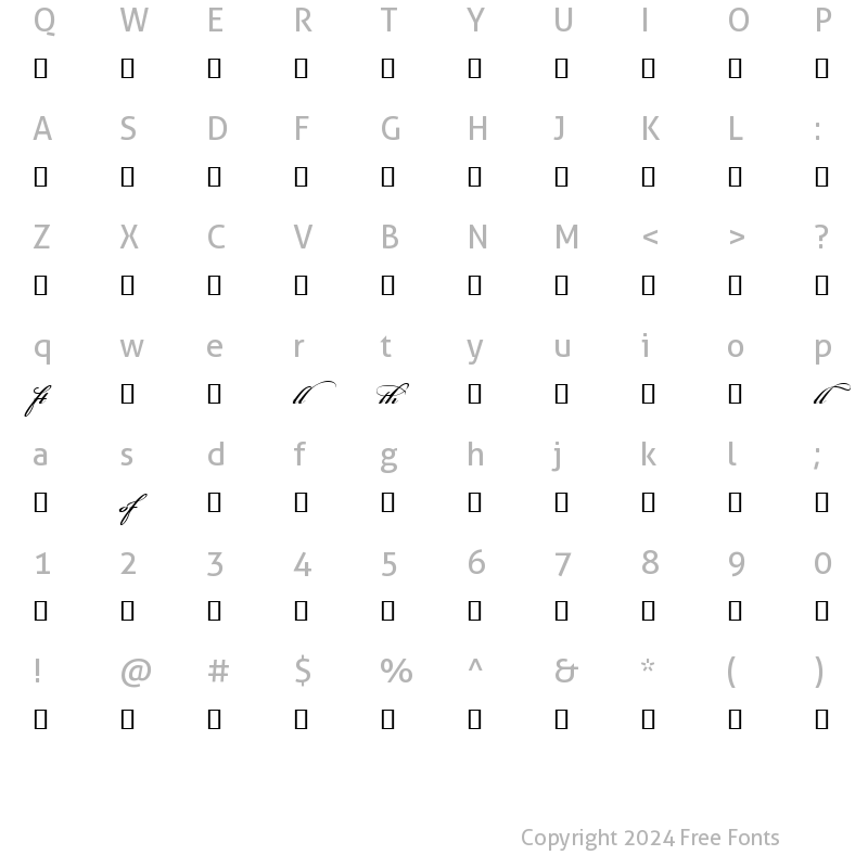 Character Map of Bickham Script MM Lig Lig