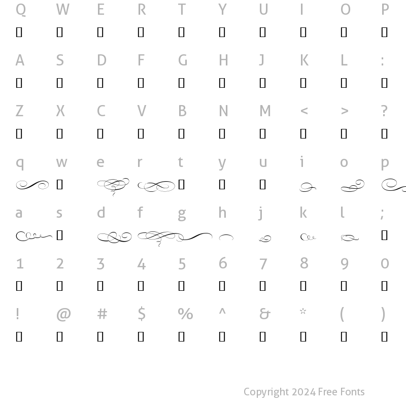 Character Map of Bickham Script MM Orn Or