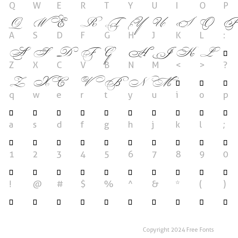 Character Map of Bickham Script MM Sw Caps SwCaps