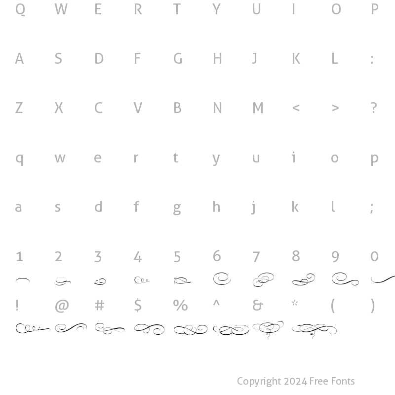 Character Map of Bickham Script Ornaments Regular