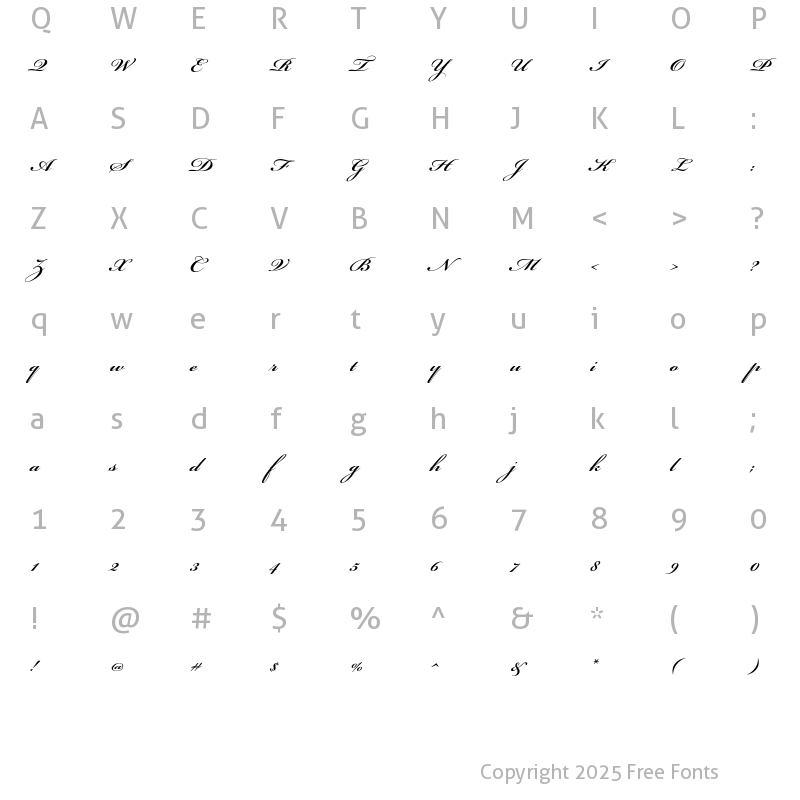 Character Map of Bickham Script Std Bold