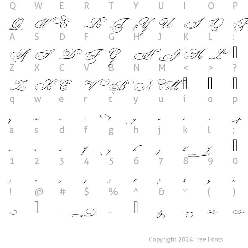 Character Map of BickhamScriptFancy2 Regular