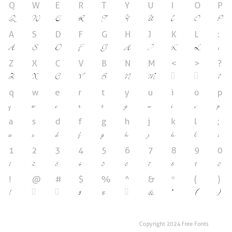 Character Map of BickleyScriptPlain Regular