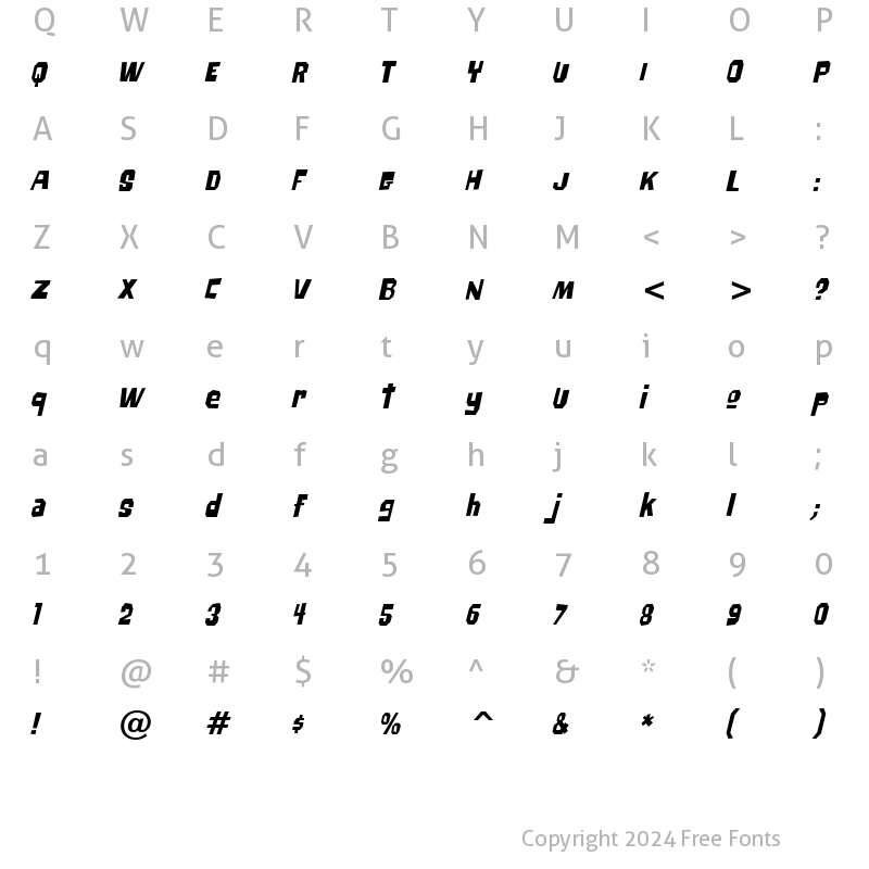 Character Map of Big Chump BTN Cond Oblique