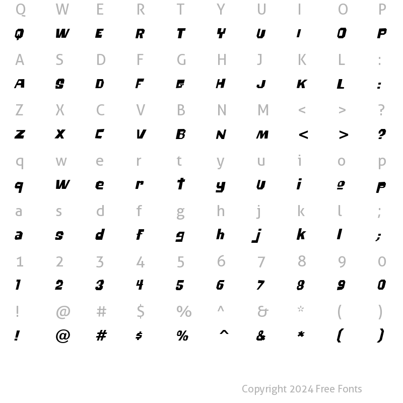 Character Map of Big Chump BTN Oblique