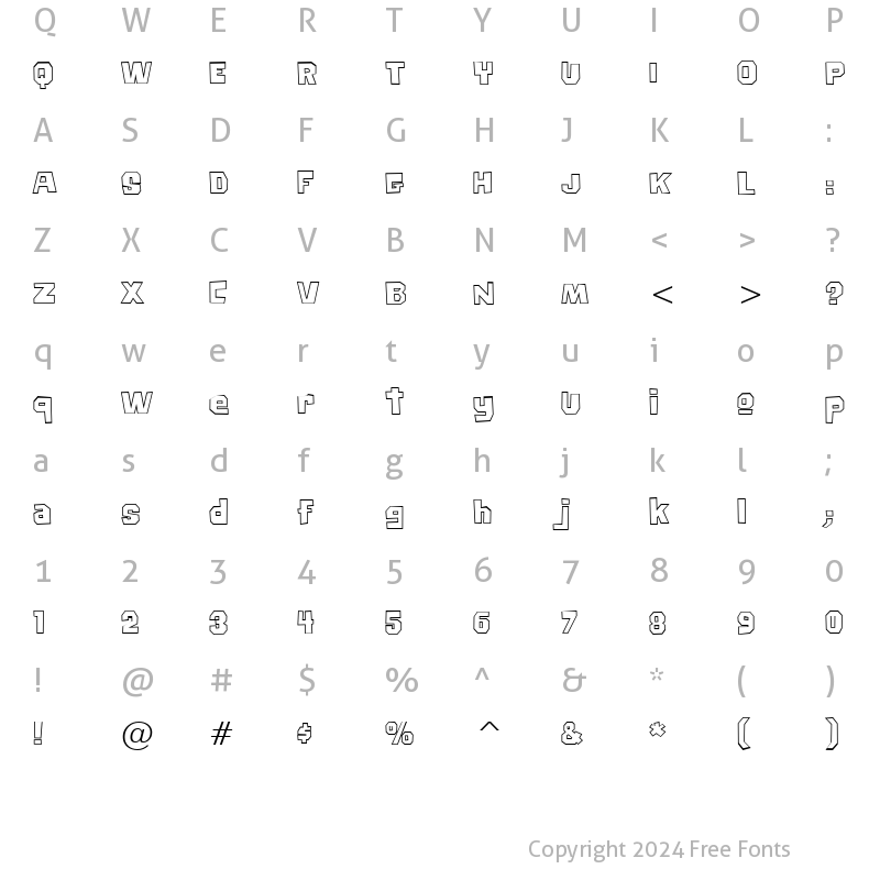 Character Map of Big Chump BTN Outline Regular