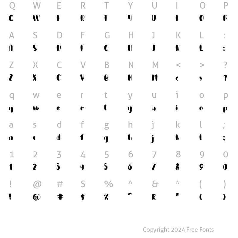 Character Map of Big Love Bold