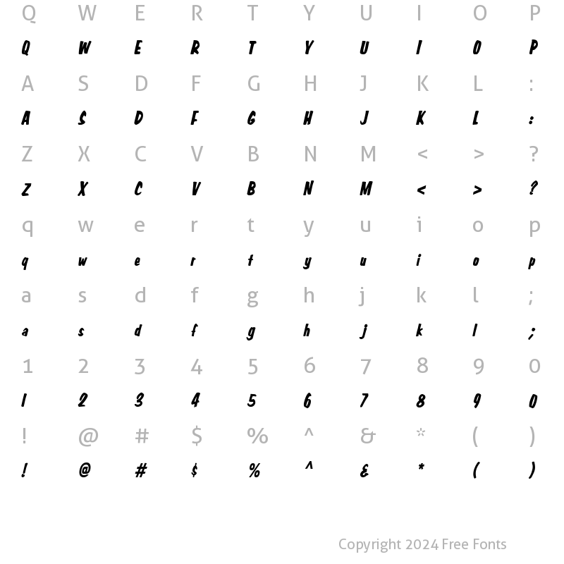 Character Map of Big Nib-Condensed Italic