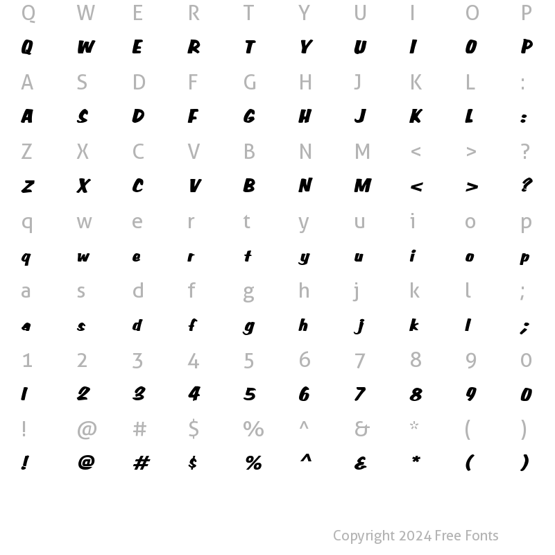 Character Map of Big Nib-Extended Italic