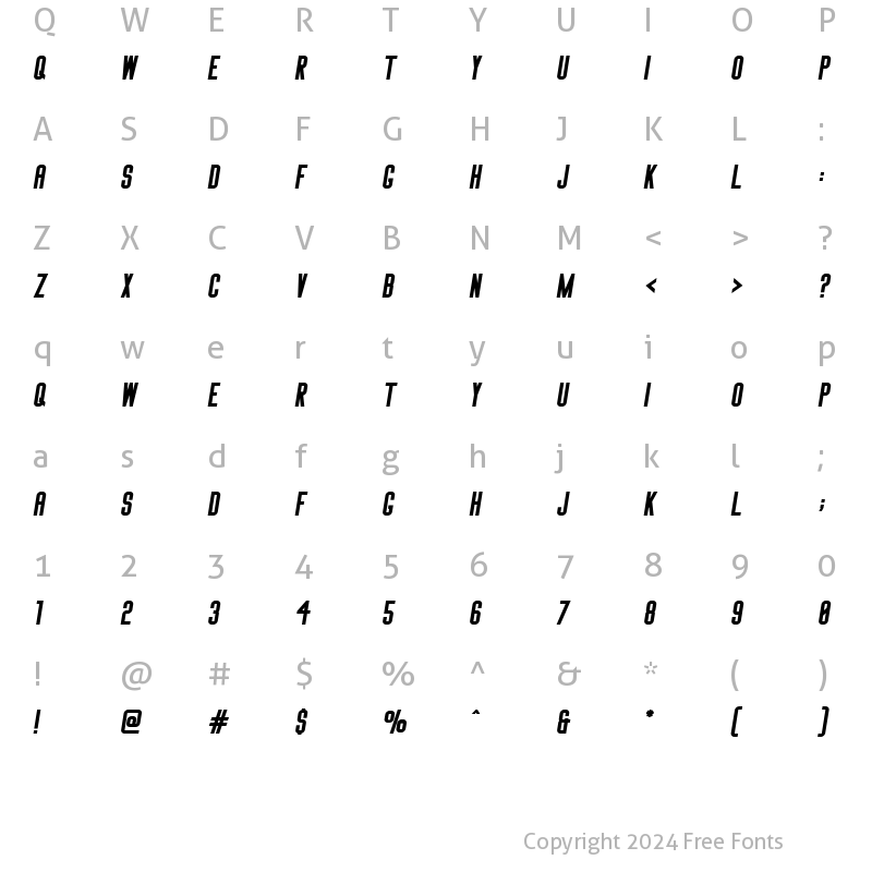 Character Map of Big Stem BoldOblique