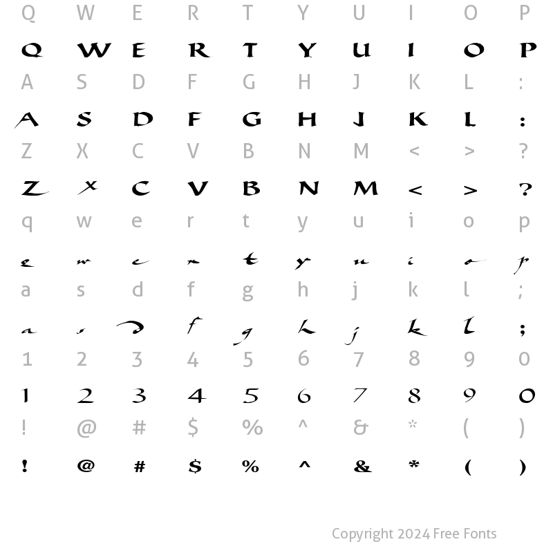 Character Map of BigBrushFont19 ttext Regular