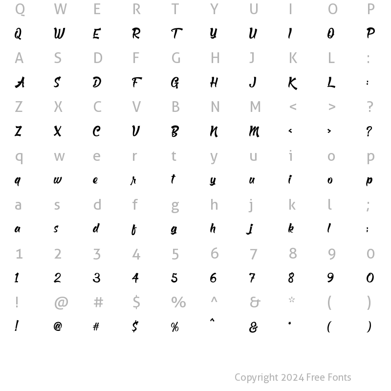 Character Map of Bigroads Script Regular