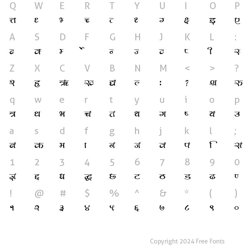 Character Map of Bihani Regular