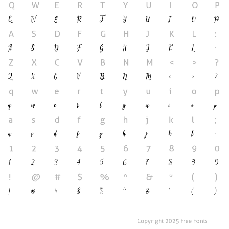 Character Map of Biholgia script Regular