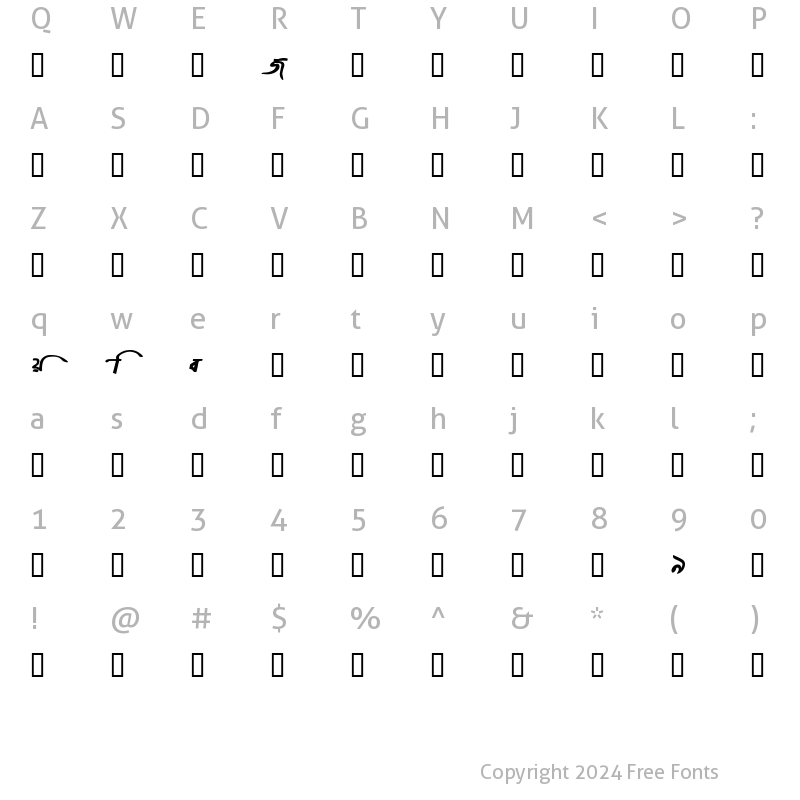 Character Map of Bijoy BoldItalic