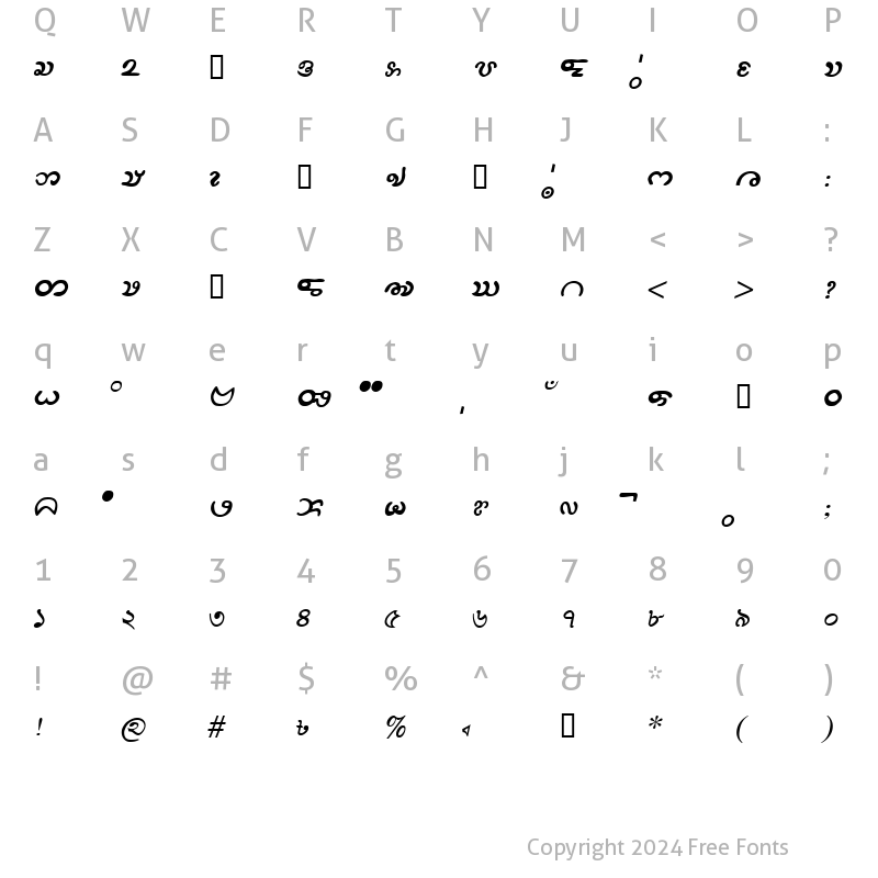 Character Map of BijoyChangmaMJ Italic