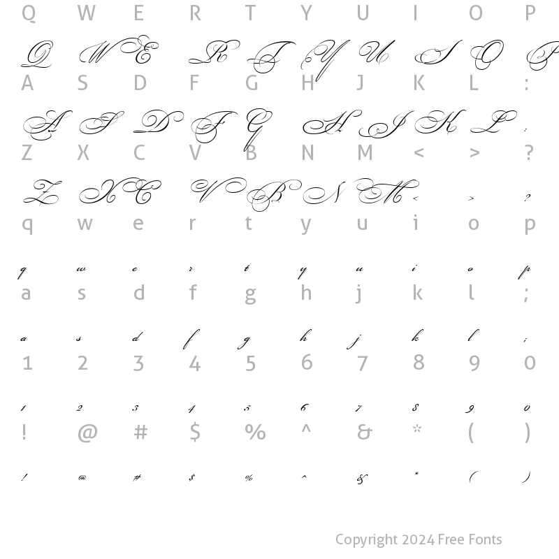 Character Map of Bikham Cyr Script Regular