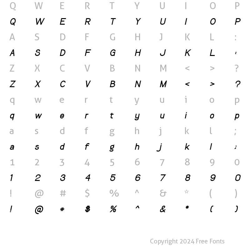 Character Map of Bilgosia Bold Italic Sans