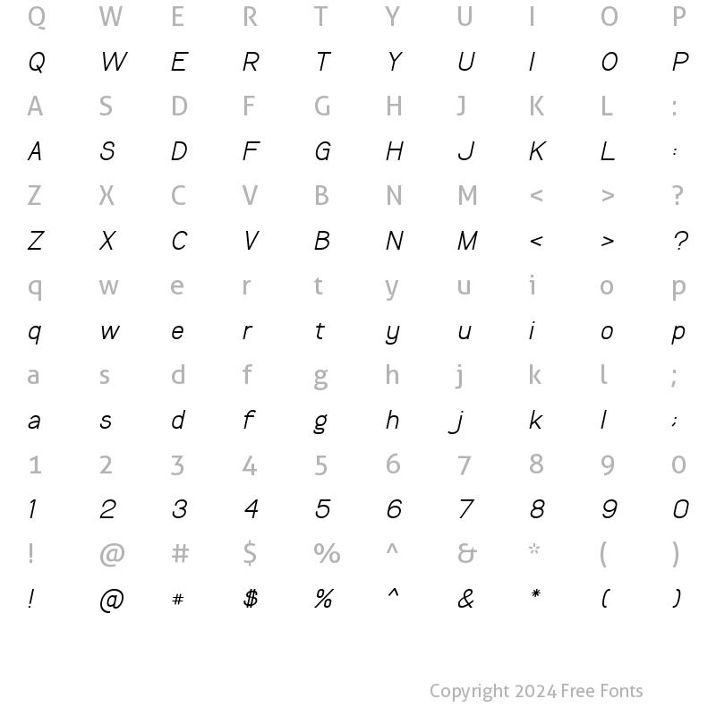 Character Map of Bilgosia Italic Sans