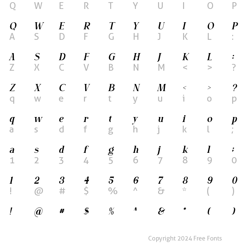 Character Map of Bilgosia Italic Serif