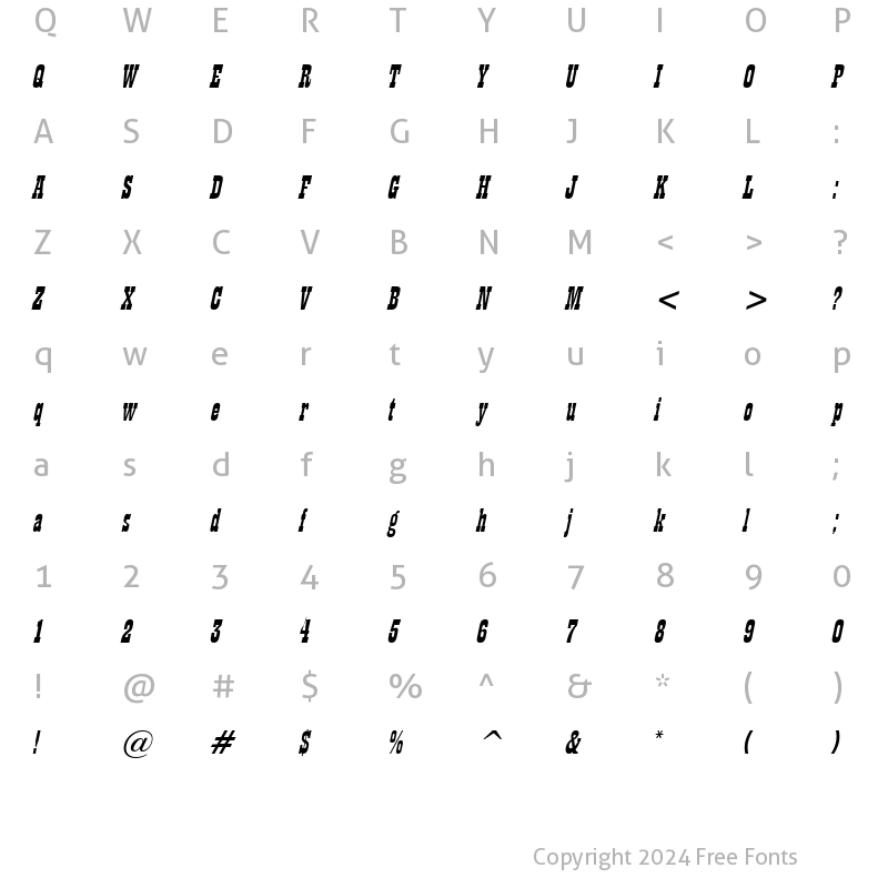 Character Map of Billboard 11 Italic