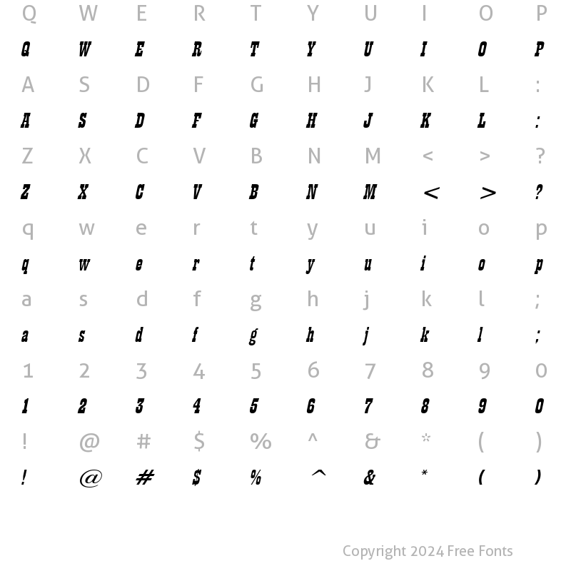 Character Map of Billboard 11 Wide Italic