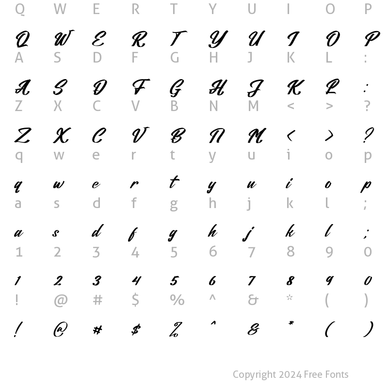 Character Map of Billead Dandy Italic