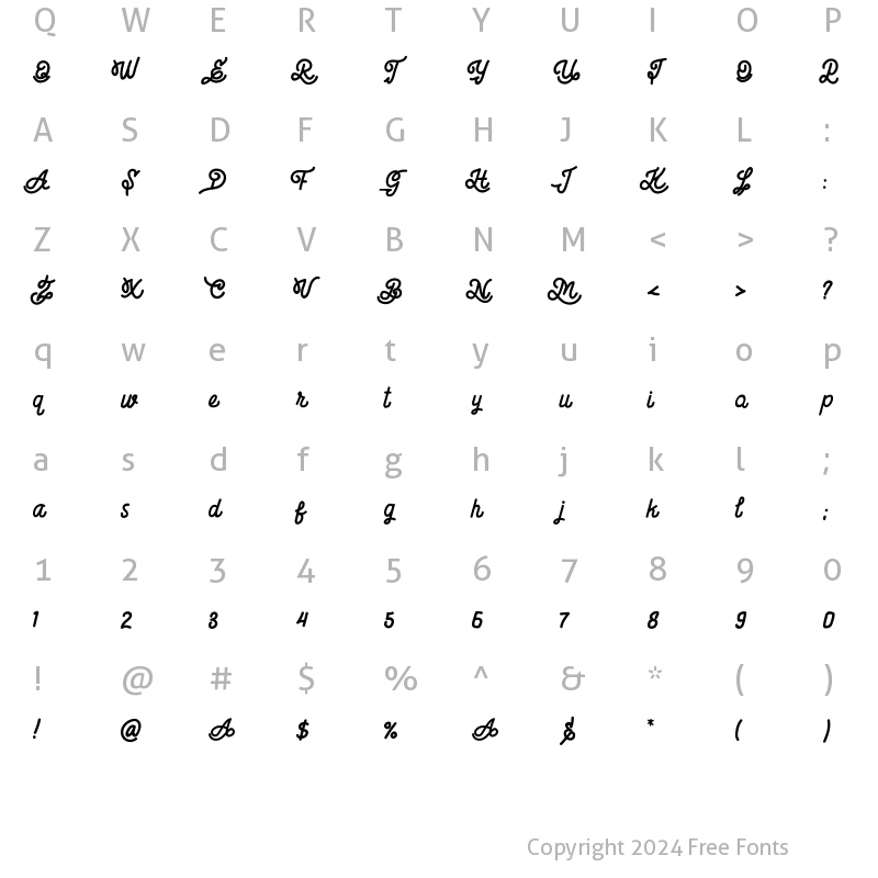 Character Map of Billgis Regular