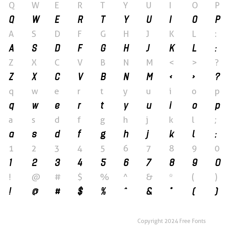 Character Map of Billian Bold Oblique