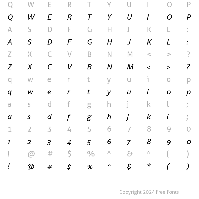 Character Map of Billie-MediumItalic Regular