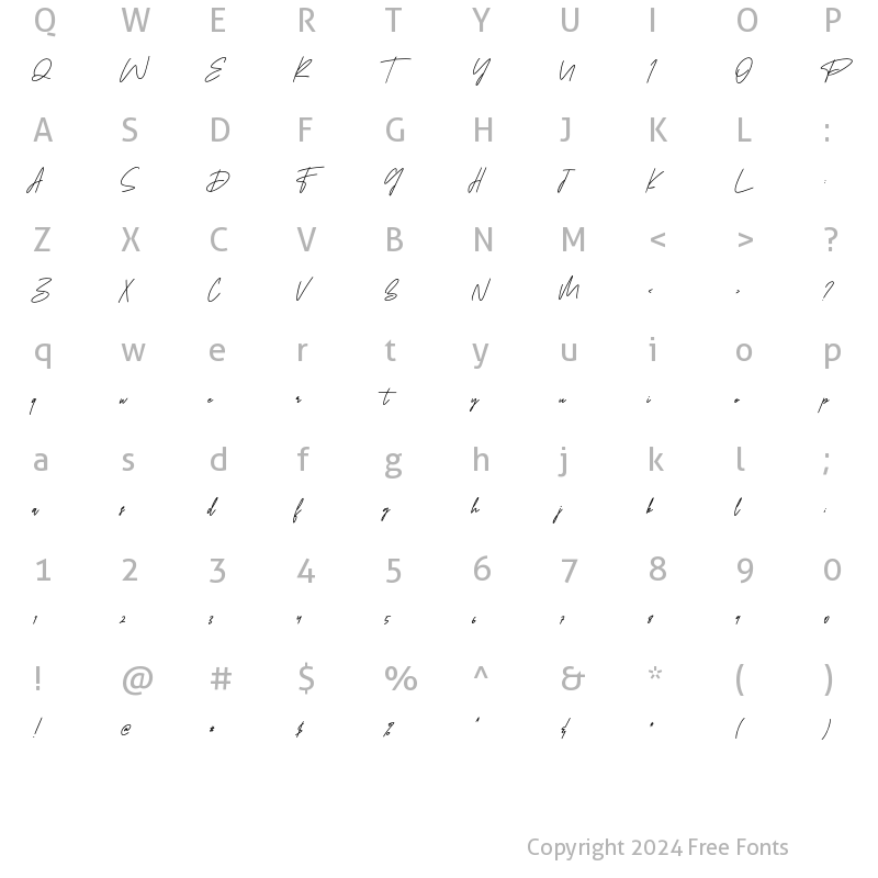 Character Map of Billy Okma Alternate Regular